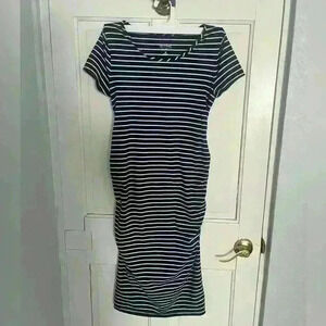 Isabella Maternity Striped T-Shirt Pregnancy Dress | Navy & White | Sizs XS
